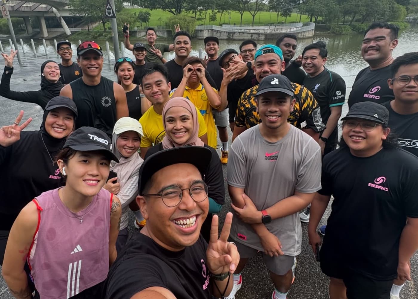 A local fitness crew smiling together after a session